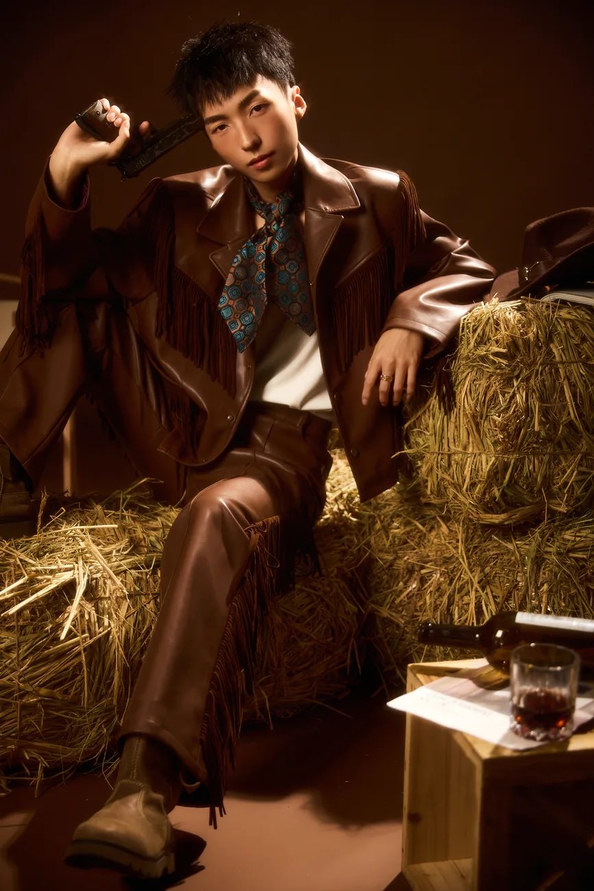 Seated western leather portrait of Z·GY